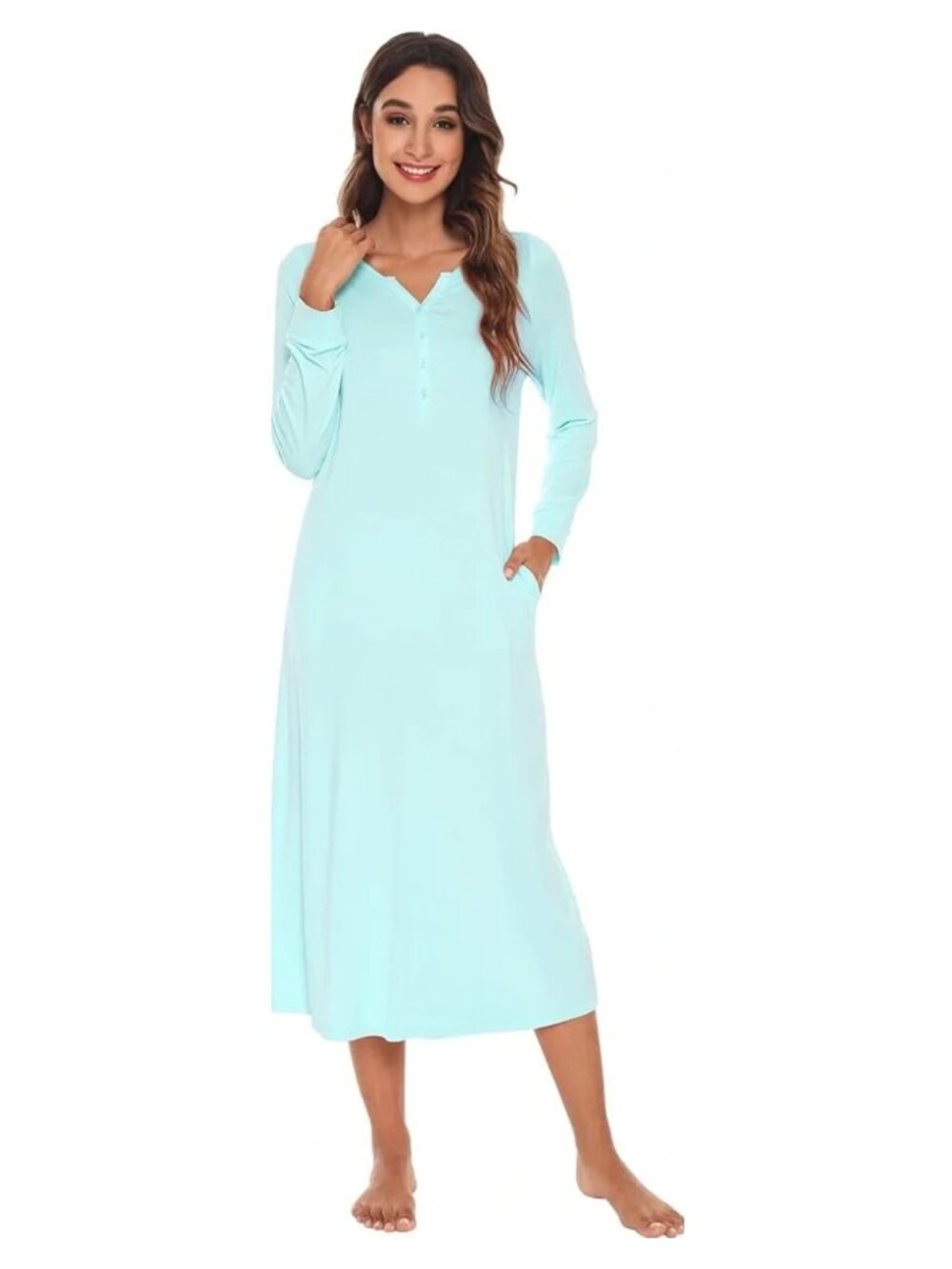 WiWi Teal Super Soft Long Sleeve V Neck Nightshirt Sz Large